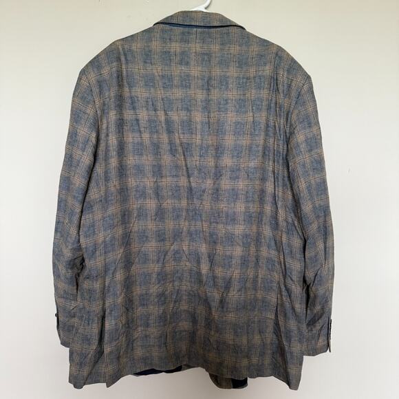Oak Hill Mens Sports Coat Blazer Jacket 2XL Tall 50/52 Plaid Linen 2 Button Luxe - Picture 9 of 9